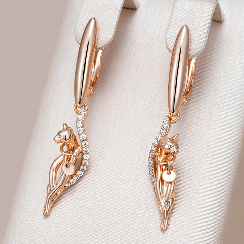 Kinel Hot Shiny Natural Zircon Long Drop Earrings For Women 585 Rose Gold Color Vintage Animal Jewelry Daily Party Accessories