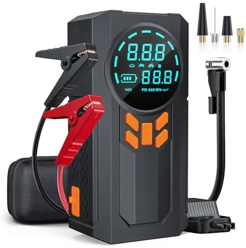 

Портативное пусковое устройство 5000А с воздушным компрессором, 160PSI, 12В, для бензиновых и дизельных автомобилей, с ЖК-дисплеем и LED-фонарем