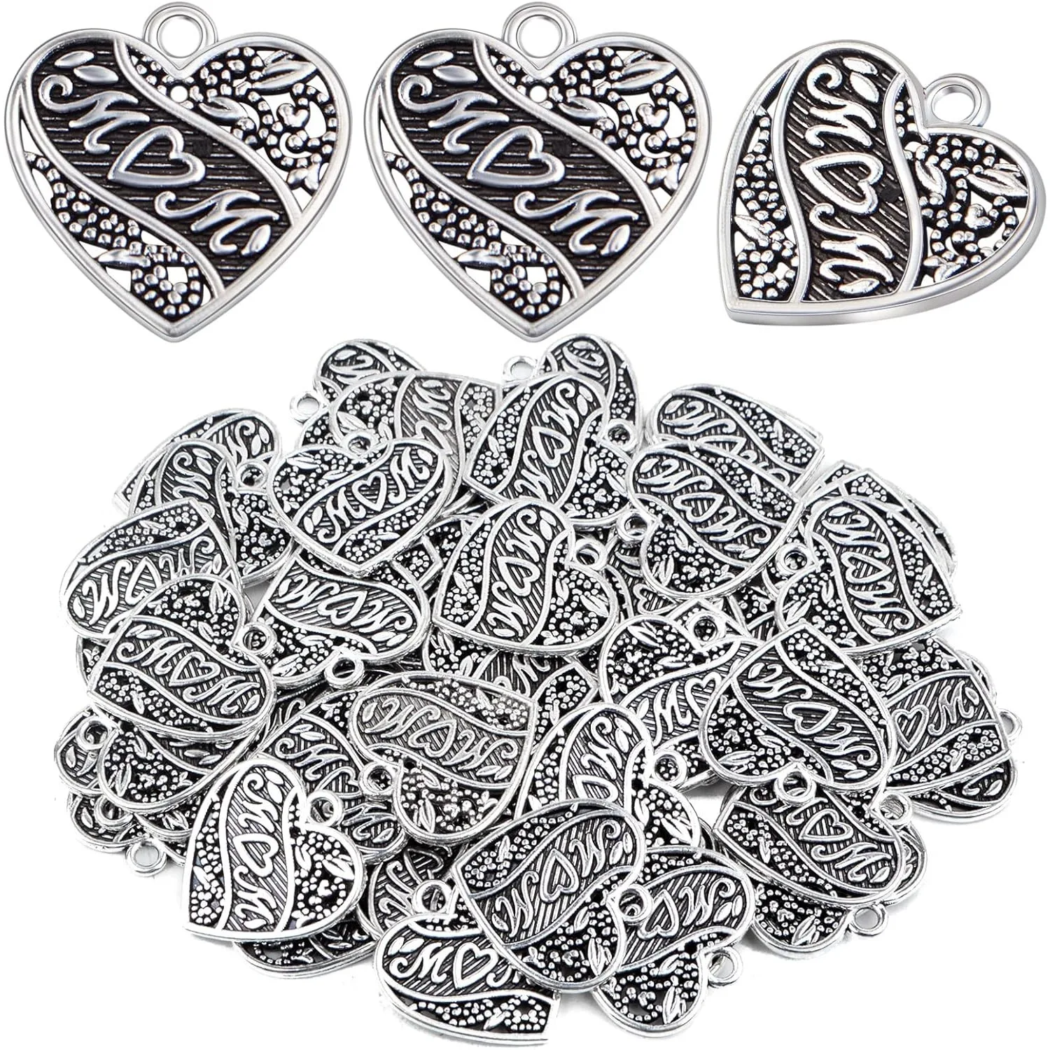 

50 шт., подвески в форме сердца для мамы, винтажные подвески в форме любви со словом, подвески для мамы, украшения для DIY, ожерелье, браслет, изготовление ювелирных изделий