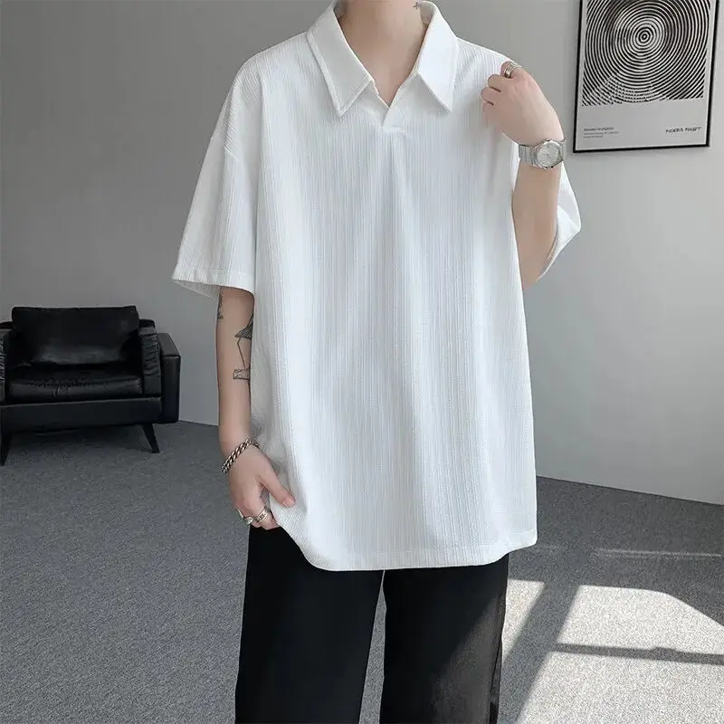 

American Style Ice Silk Loose Fit Thin Shirt for Men Casual Short Sleeve Big Size T-Shirt Polyester Fiber Polyester