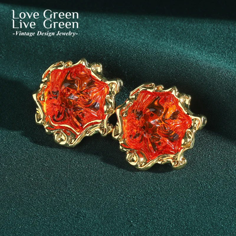 

Vintage Orange Resin Stud Earring Natural Stone Cloud Gold Color Luxury Jewelry Quality Designer Gifts Party New Trends In 2025