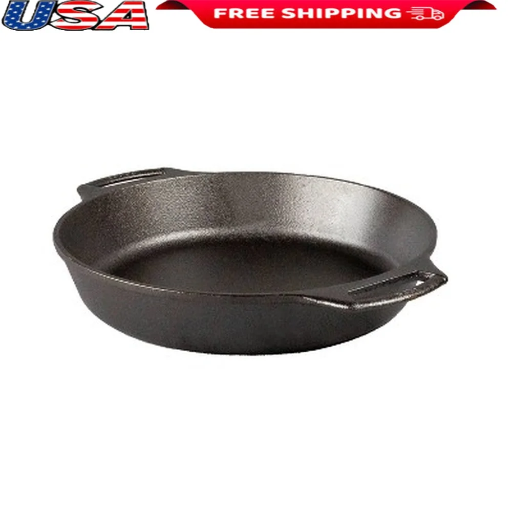 

2.85qt Cast Iron Baker's Skillet Round Baking Dish Dual Handle Nonstick Heat Retention Oven Safe Made in USA