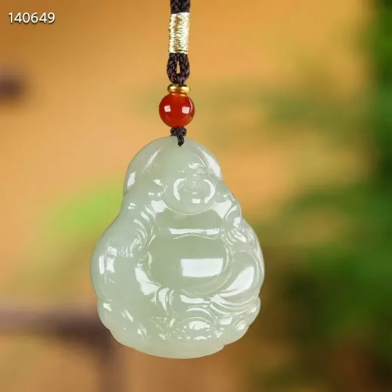 Natural 100% real cyan hetian jade pendant necklace hand-carved the Buddha necklaces pendants man woman jade jewelry Bless peace