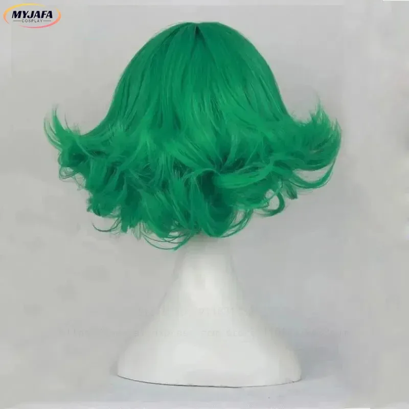 ABC123 أنيمي Senritsu لا تأثيري Tatsumaki شعر مستعار 30 سنتيمتر قصيرة مجعد الأخضر مقاومة للحرارة الشعر الاصطناعية Anx ؛ 3 ، f'6 ، h.7;j #5