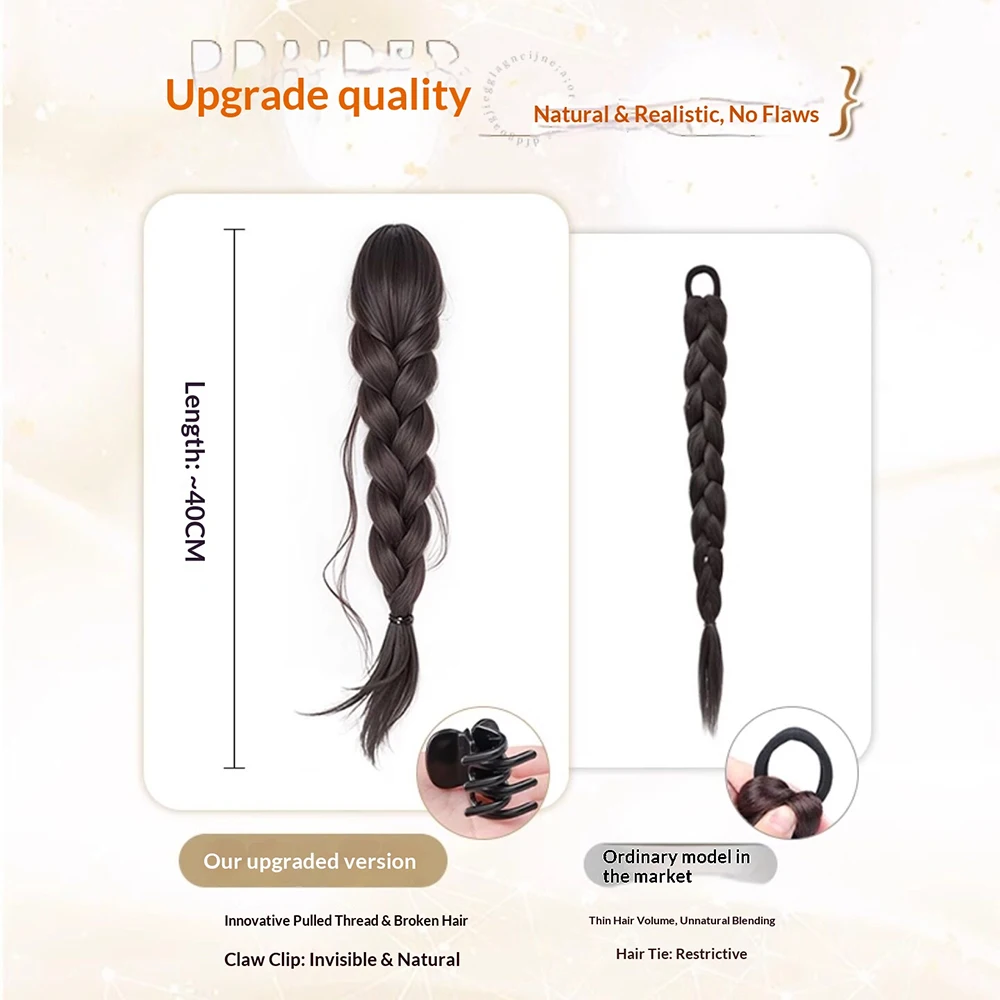 16 Inch Claw Clip Messy Tassel Fish Tail Braid Ponytail Synthetic Hair Heat Resistant Fluffy Hair Accessories for Women