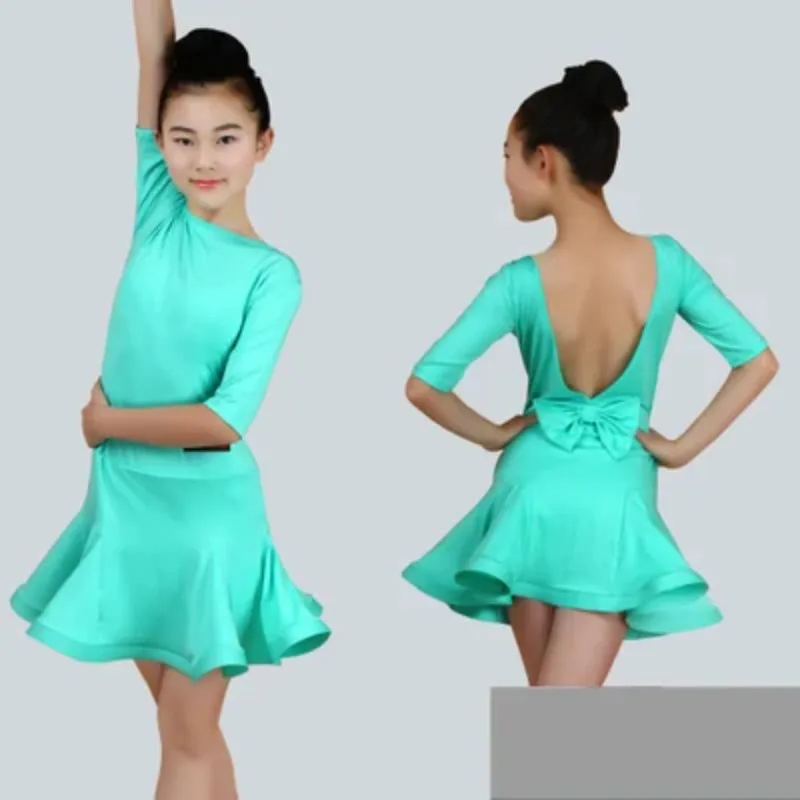 ละติน Ballroom Dress JUNIOR เต้นรำละตินสีแดง Flamenco Dance