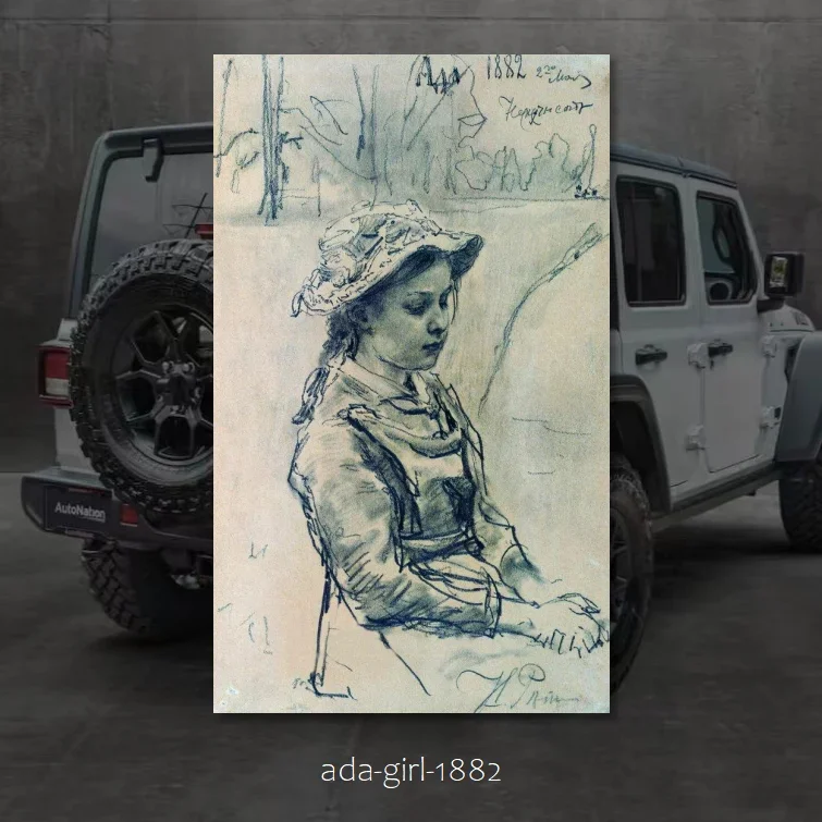 Ada Girl 1882 Vinyl Car Sticker for Wall Window Studio Workshop Auto Laptop Truck Trunk Luggage Ilya Yefimovich Repin Sketch Art