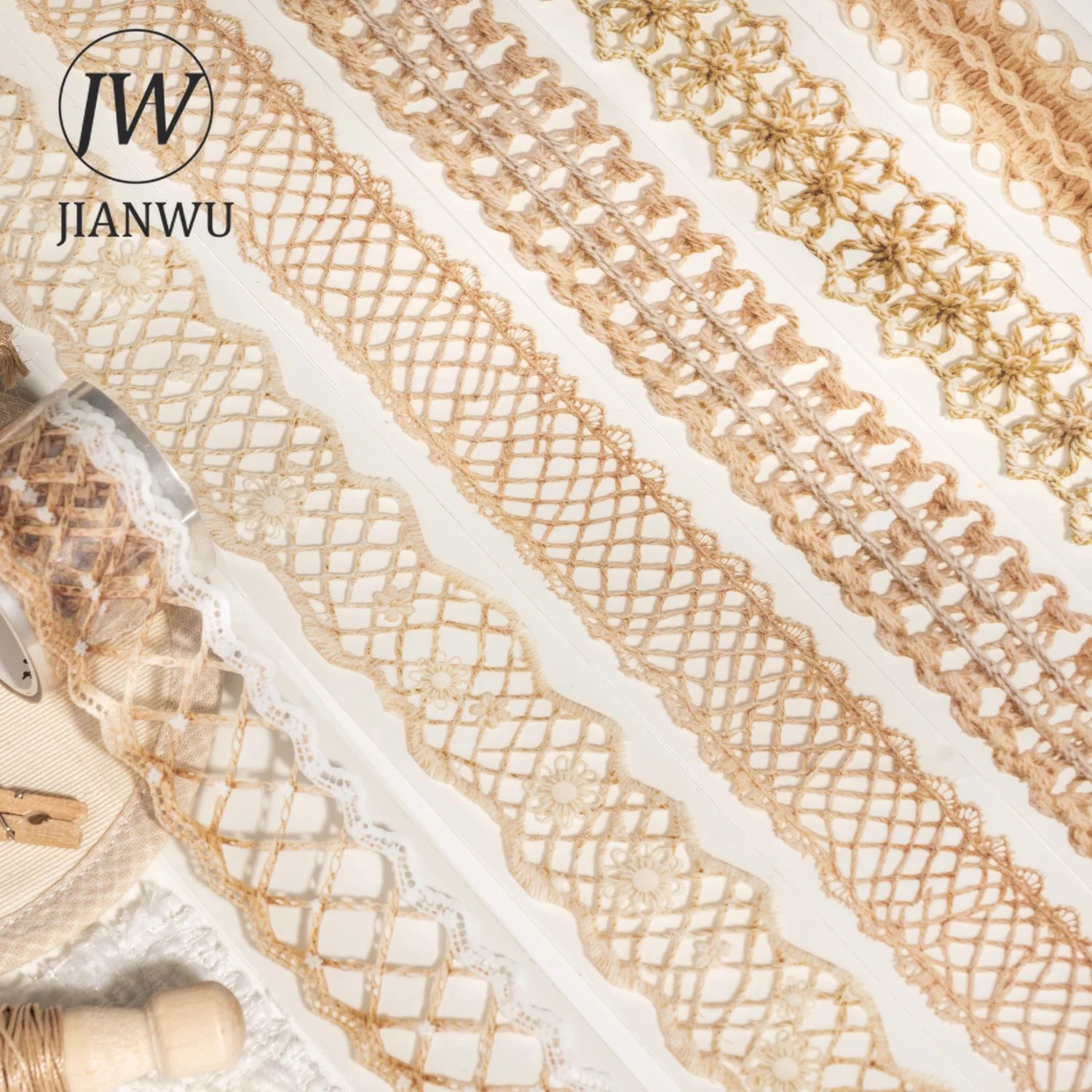 JIANWU Whisper of Wicker Weaves Series Vintage Hemp Rope Landscape Material Collage PET Tape Creative DIY Journal Stationery