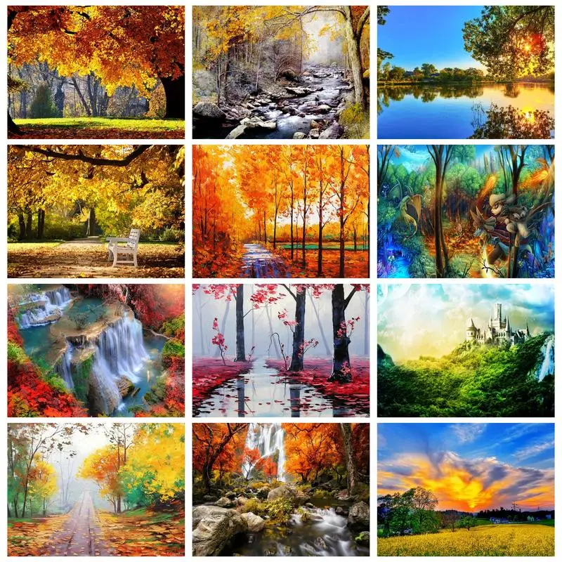 

RUOPOTY 5D Diamond Painting Landscape Embroidery Lake Picture Of Rhinestone Mosaic Home Decor