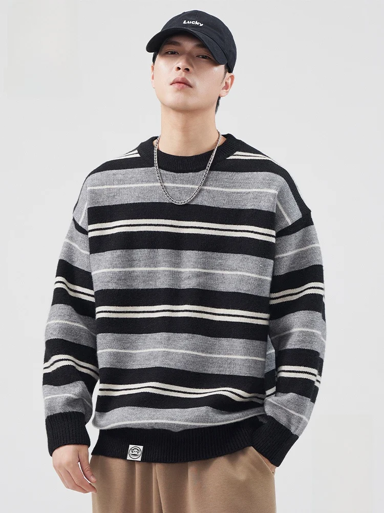 

PaulFrank Men's Loose Fit round Ne Striped Knitwear Spring Autumn Seasonal Comfortable Breathable Base Layer T-irt