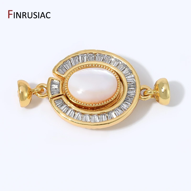 18K Gold Plated Brass Oval Magnetic Clasp,Baguette CZ Halo Cat Eye Stone Connector Lock For Pearl DIY Jewelry Making Accessories image 2