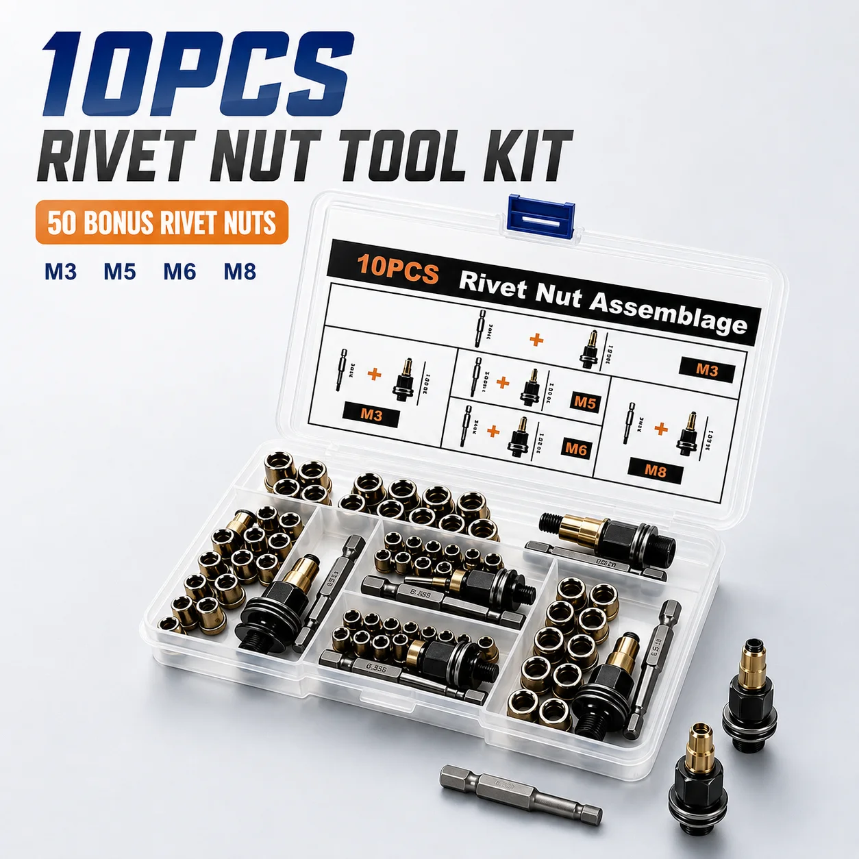 Pull Rivet Nut Kit Auto Repair Accessories 50pcs Rivet Nuts Automotive Maintenance Tool Hardware Fastener Set Gift Tools