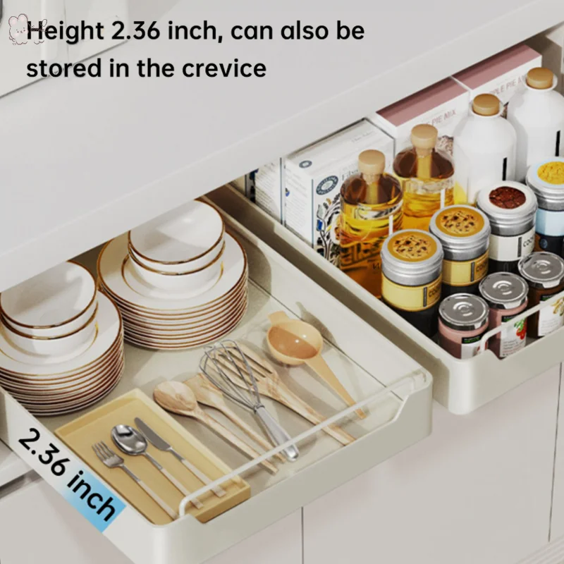 

1PC Kitchen Storage Rack With Slide Rails Pull-out Kitchen Drawer Type Storage Tray Spice Box Storage Rack Cabinets Organizer