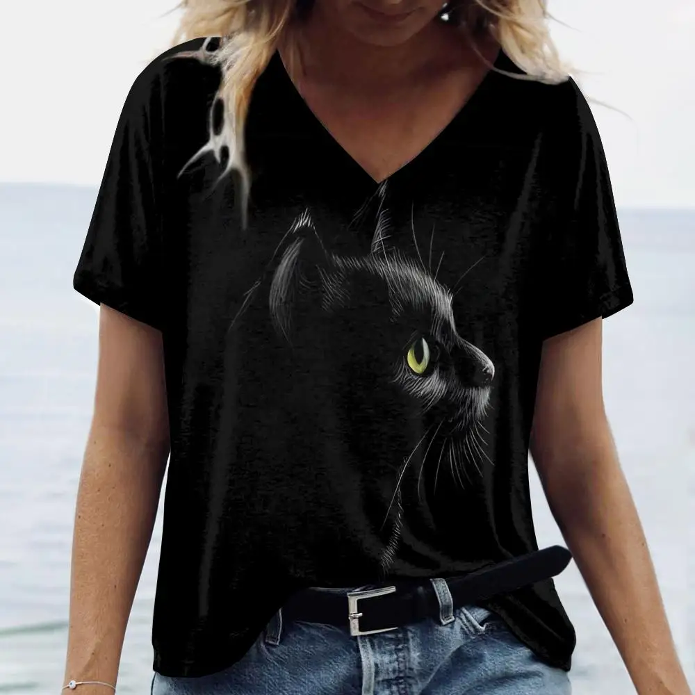 

Women's T-Shirt Animal Cat 3d Print T Shirt For Women Cartoon Female Clothes Daily Fashion Short Sleeve Casual V-Neck Tops