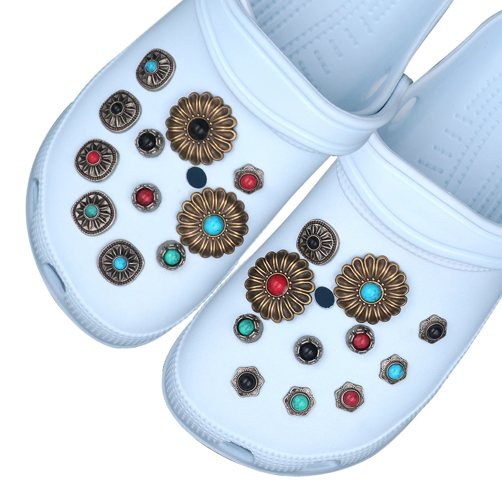Shoe ジビッツ クロックス Accessories Charm Detachable 14 Pcs Round Metal 1 Set Pines Simulated Turquoise Sandals Decorations Gift