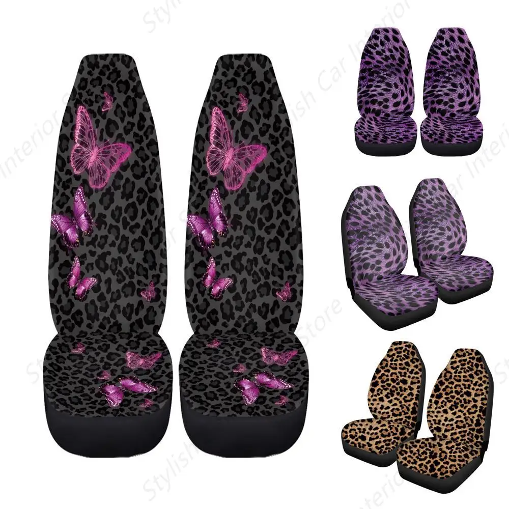 

Чехлы на автомобильные сиденья с леопардовым принтом бабочки, 2-компонентные моющиеся защитные чехлы на передние сиденья автомобиля, устойчивый к царапинам чехол на ковшовое сиденье