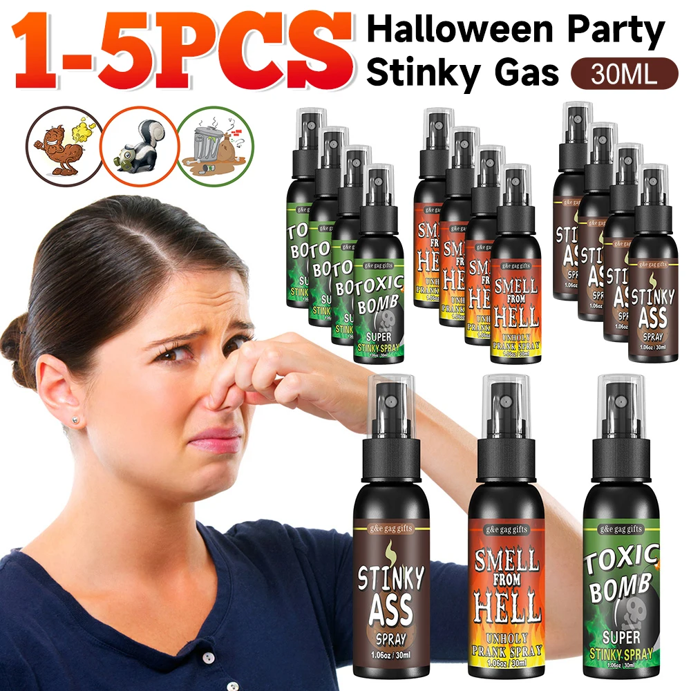 1-5 SZTUK 30ML Halloweenowe Rekwizyty Płynny Spray na Pierdzące Się Pierdnięcia Zabawka do Psikusów Spray w Puszce Bomba Zapachowa Nieprzyjemny Zapach Śmieszne Gadżety na Imprezę Halloweenową