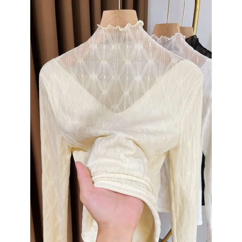 

Women's Lace Base irt f High Collar Thiened Fce Autumn Winter New Sle Layering Sensation Netting Inner Wear Top
