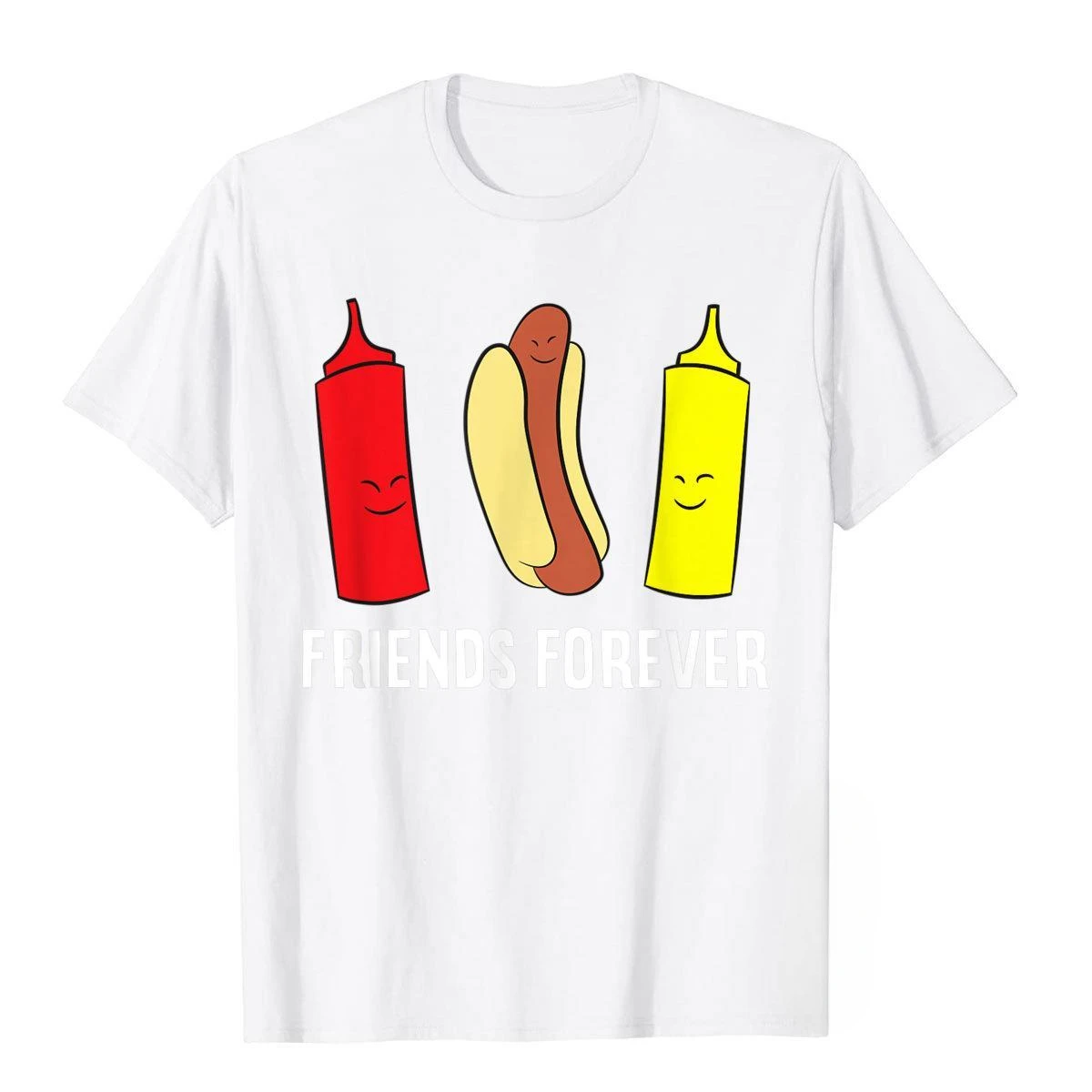 D Summer Hot Dog Ketchup Mustard Friends Forever Cute Hotdog T-Shirt Vintage Tops Tees Cotton Men T Shirts