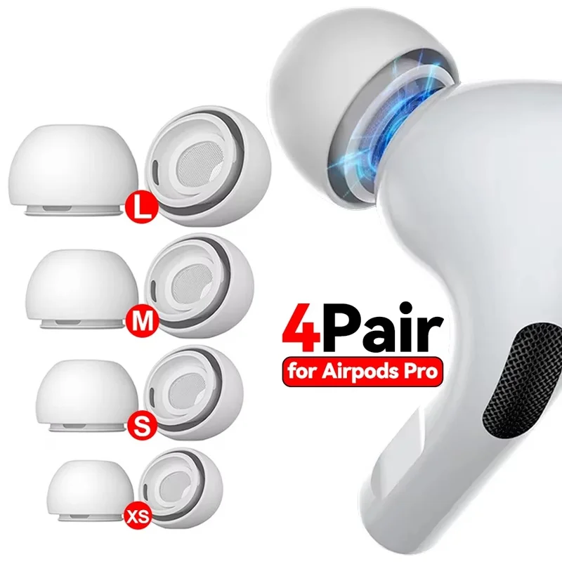 4 paires de capuchons d'écouteurs en silicone de remplacement, tailles XS/S/M/L, pour Air Pods Pro 1ère et 2ème génération