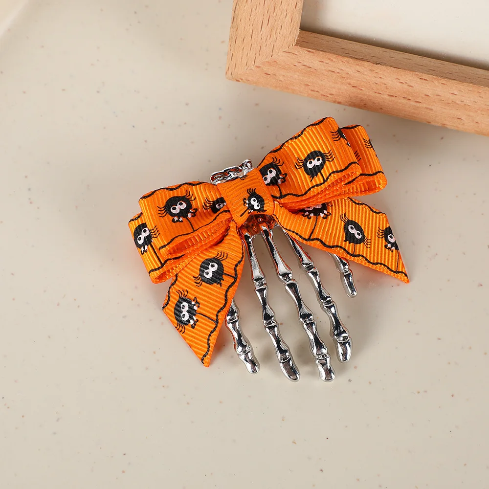 女の子のためのオリジナルのパーソナライズされたハロウィーンのヘアクリップ,レトロなスケルトン,ゴーストクロー,弓のヘッドピース,アヒルの請求,バックヘッド,ハロウィーン