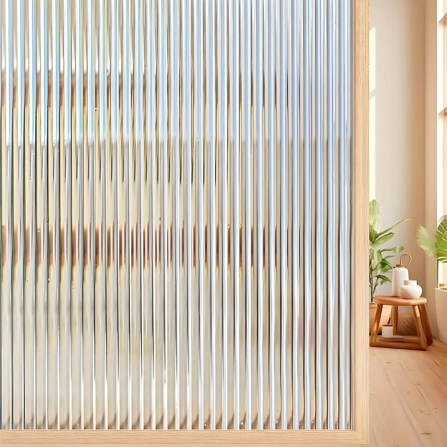 1pc Reeded Glass Window Film Privacy Static Cling, Fluted No Glue Opaque UV Protection for Bathroom Bedroom Office Sash Windows