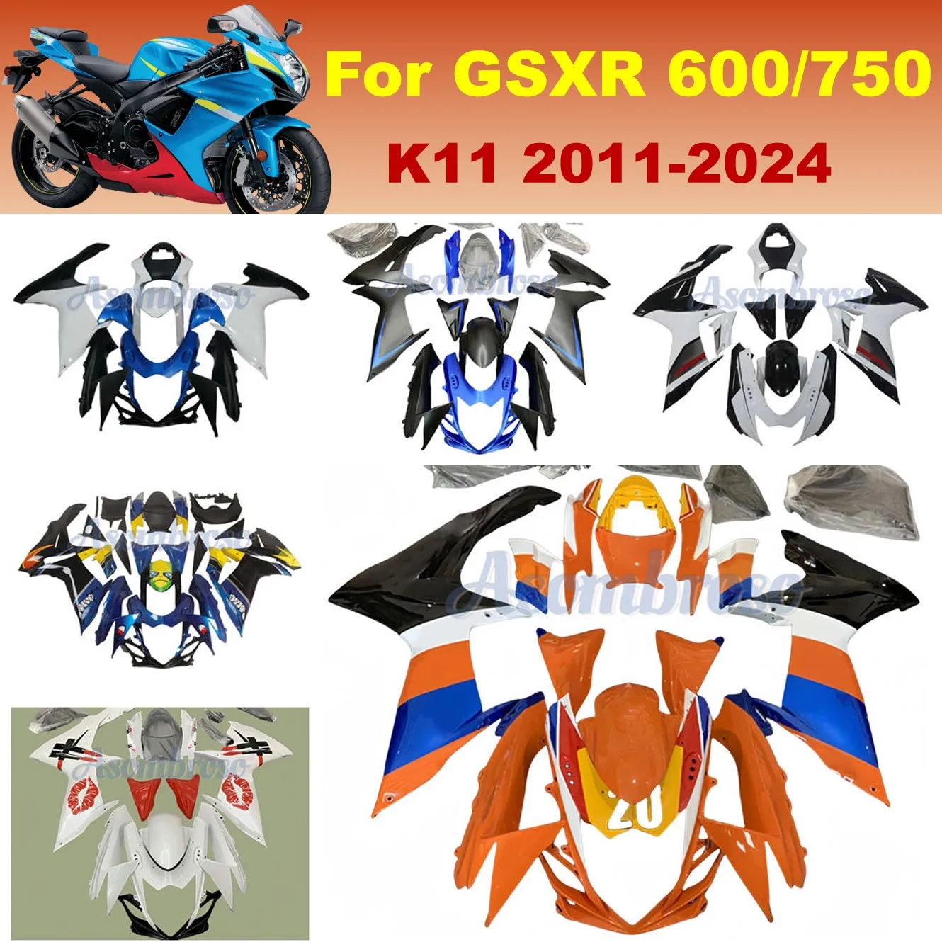 Full Fairing kit for GSXR600 GSXR750 2011 2024 12 13 14 15 16 17 18 19 20 21 22 2023 Orange Blue Injection plastic fairings