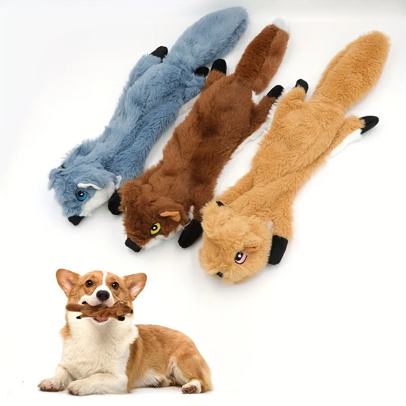 Fox, Raccoon, & Squirrel - No Stuffing Squeaky Dog Toys, Unstuffed Chew Toy for Small & Medium Breeds