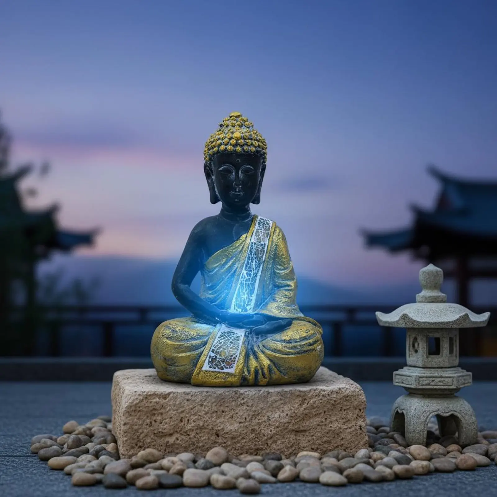 Solar Buddha Statue Lamp Weather Resistant Meditating Buddha Garden Lamp Outdoor Decoration for Patio, Balcony