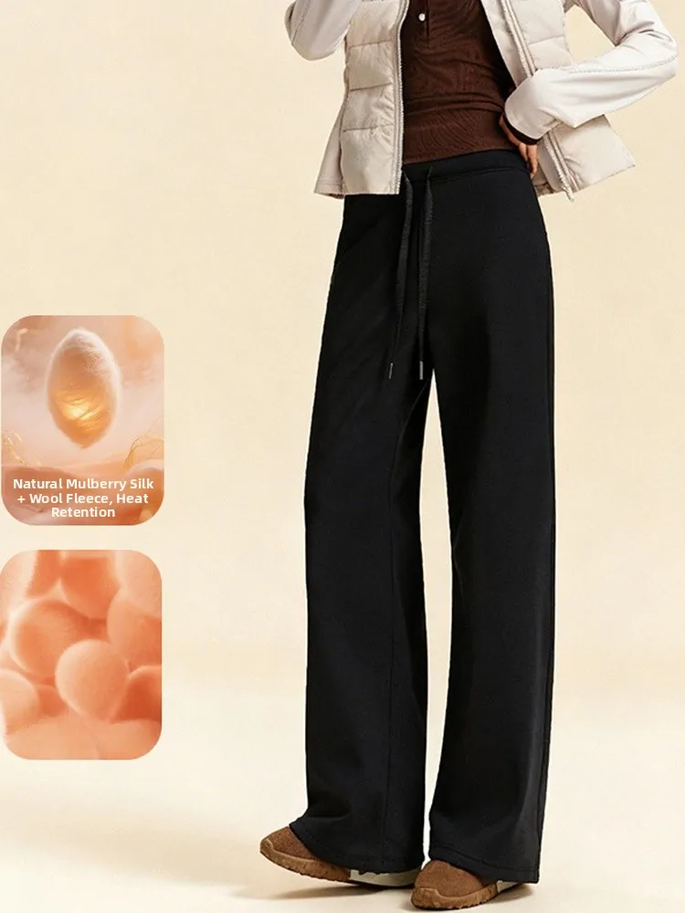 2025 New Women's arkskin Pants High Waist High Warmth Fce Dstring Straight Yoga Fitn Boting Trousers ey