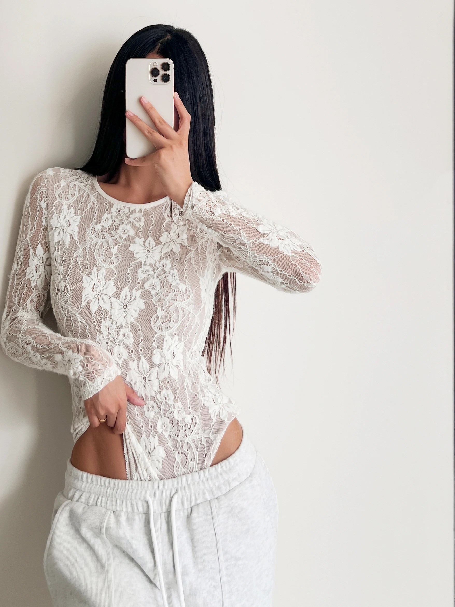 American Sexy rond Ne Double couche Emed Long Sve Onesie Minceur Vêtements intérieurs Base irt Commute Droit Taille haute...