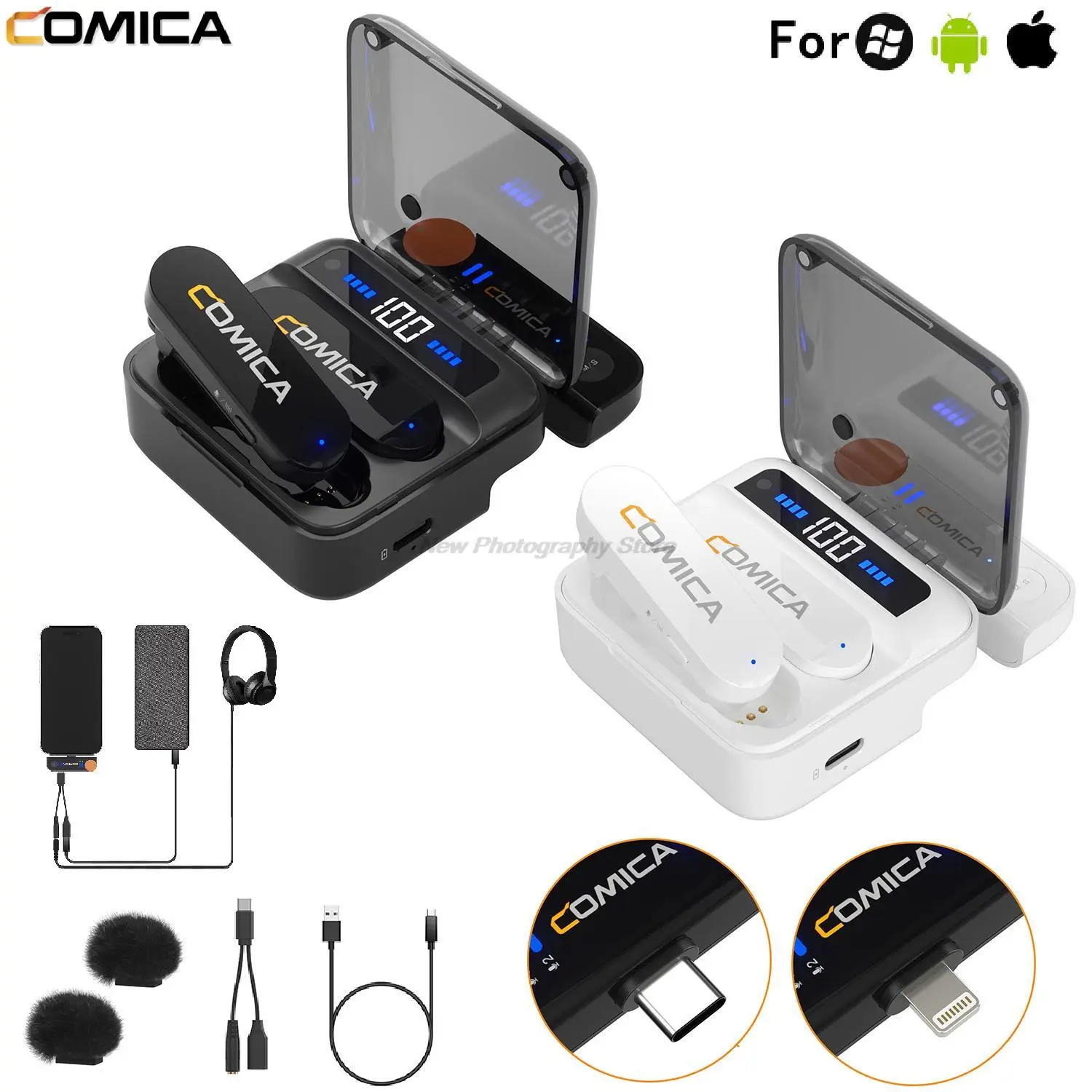 Comica Vimo S Wireless Lavalier Microphone 2.4G Nhỏ Gọn Không Dây Cài Ve Áo Mic Với Sạc Dành Cho iPhone Android Điện Thoại Thông Minh