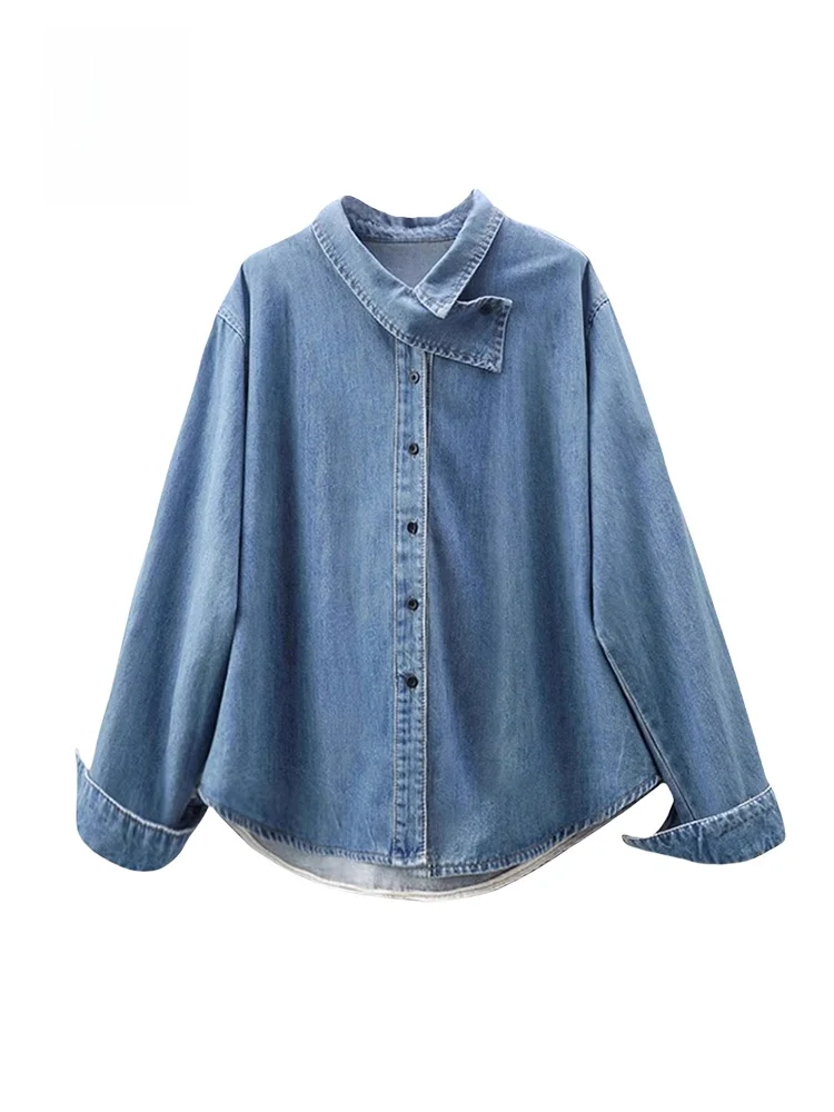 

Moose Kingip Loose Fit Blue Denim irt Casual Sle Printed Cotton Long Sve T-irt round Ne Moisture ng Summer Top