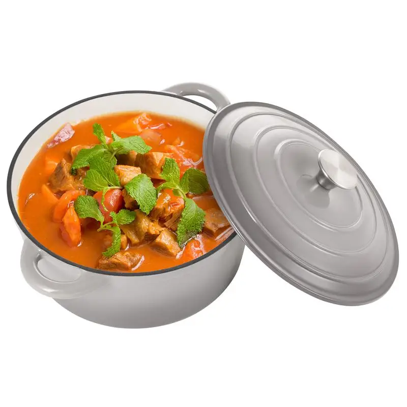 

6 Qt Enameled Cast Iron Dutch Oven with Lid, Dual Handle Cookware for Baking & Cooking, Non-Stick Coated, Gray Finish