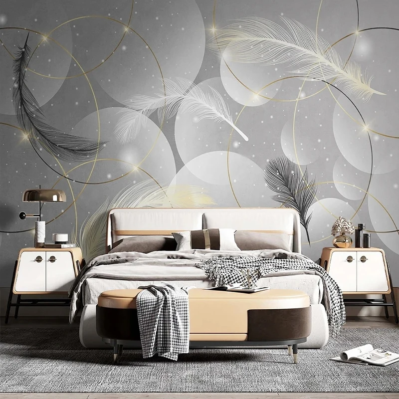 Custom 3D Modern Nordic Light Luxury Feather And Shadow Dream TV Sofa Background Wall Mural Papel Pintado Pared Tapety Fresco