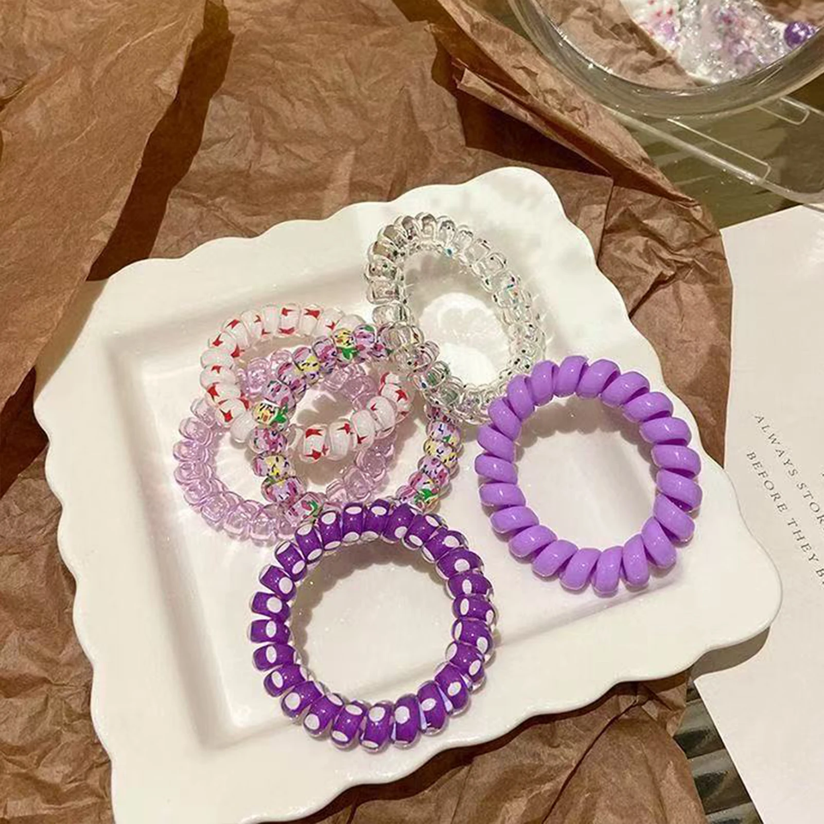 6pcs Spiral Hairbands High Elasticity Candy Color Scrunchie Sweet Girls Ponytail Holder Hair Tie Fashion Daily Hair Ornament