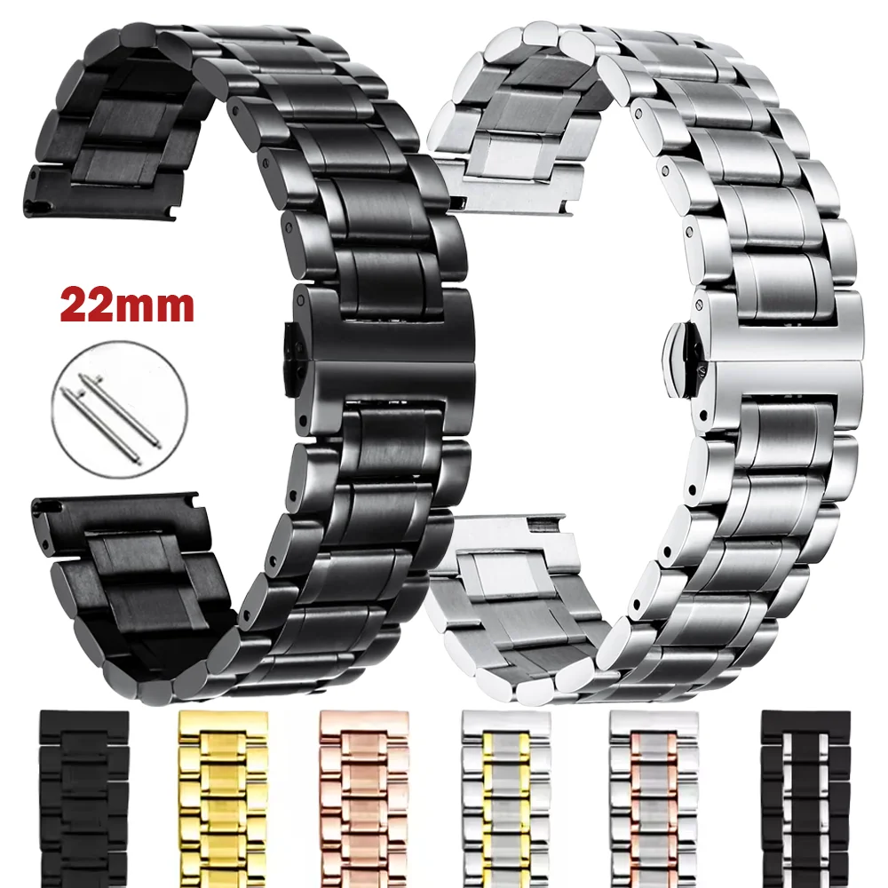 Stainless Steel Watch Band For Samsung Gear S3 Classic Amazfit GTR 47mm Garmin Active Solid 22mm Metal Replacement Watch Straps