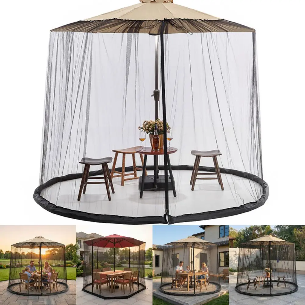 

Easy Installation Patio Umbrella Netting Breathable Bug Protection Outdoor Canopy Netting Adjustable Elastic Cord Zipper Closure