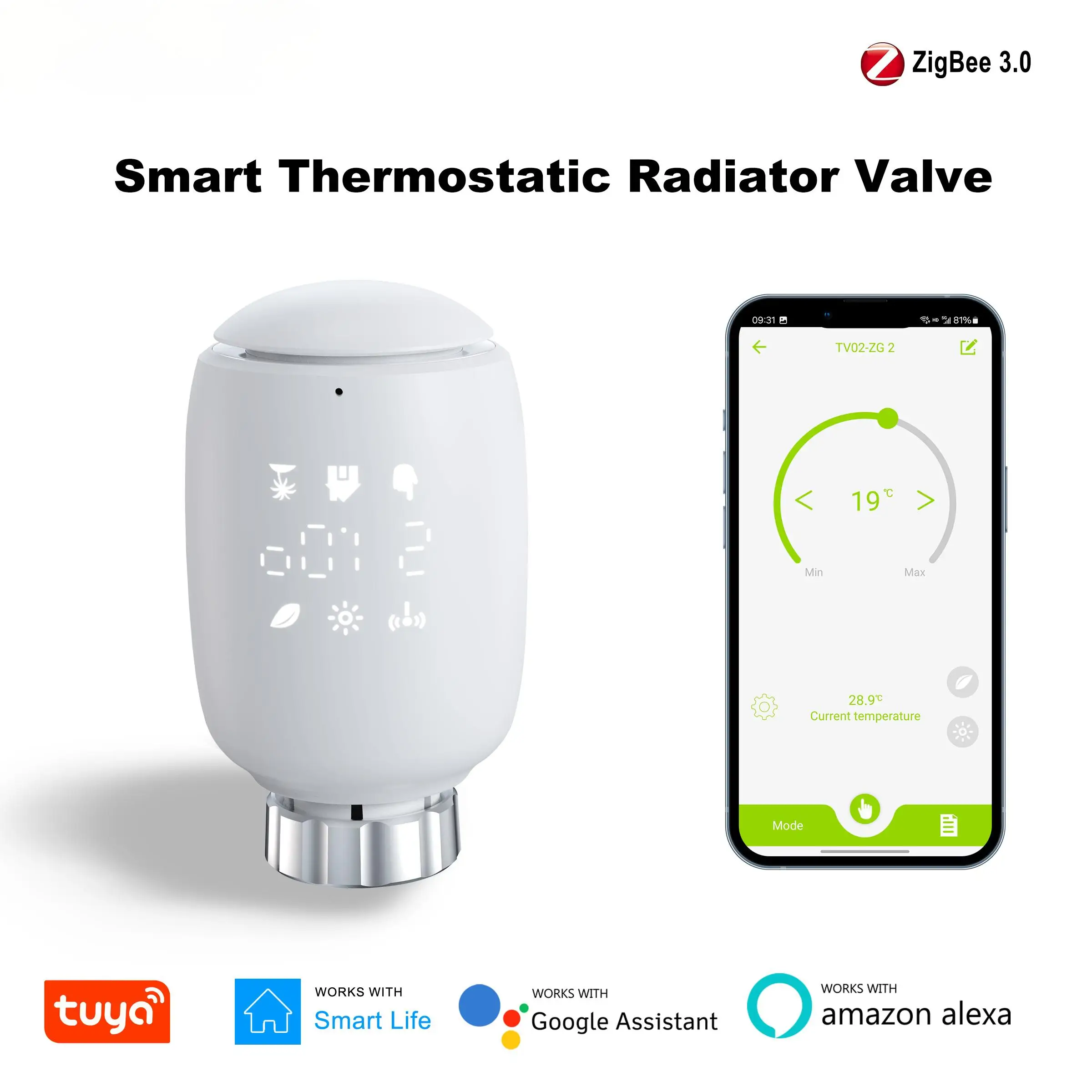 

TRV Tuya ZigBee термостатический клапан радиатора умный термостат радиатора программируемый регулятор температуры работает с Alexa