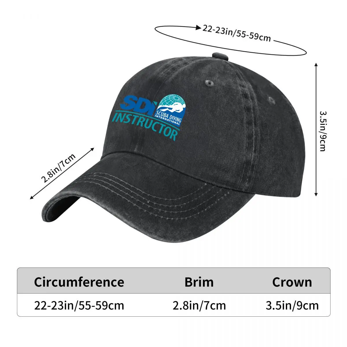 SDI Scuba Diving International Instructor Logo Design Washed Baseball Cap Hip Hop Sun Hats