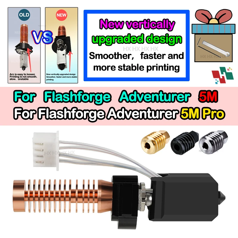 Hotend For Flashforge Adventurer 5M/5M Pro Ceramic Heating Block Kit 280℃ Hot End Pinting Head AD5M Hard Steel Nozzle 3D Parts