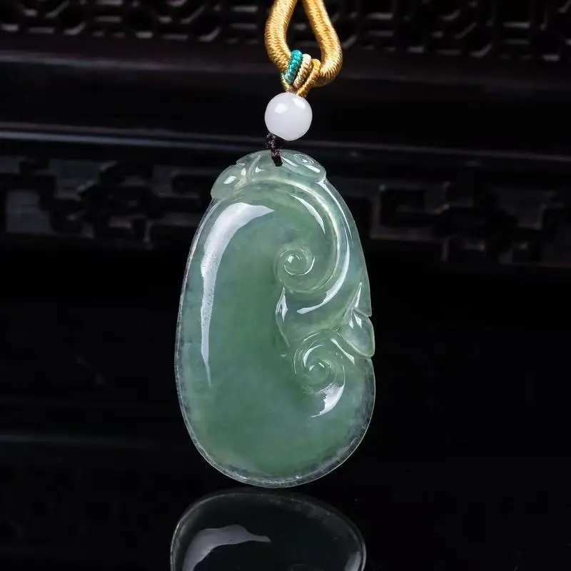 Natural Jadeite Carving A-Grade Jade Ruyi Pendant