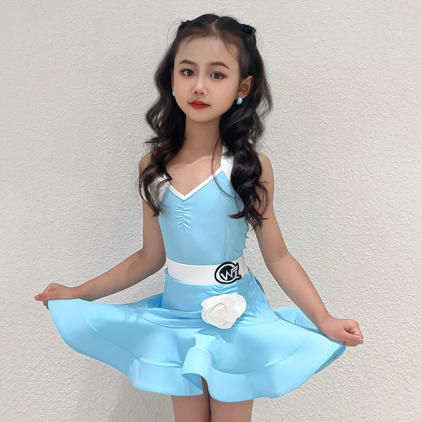 

Fashion Blue Samba Latin Dance Costume Kids Rumba Latin Dance Professional Dresses Girls Latin Dance Competition Dress SL13612