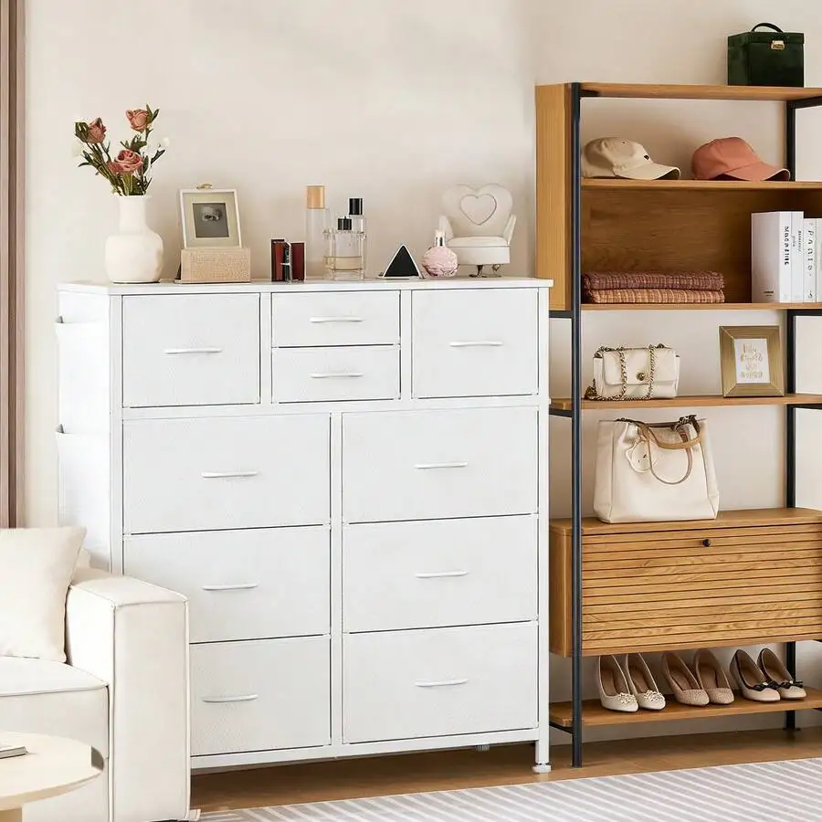 10 Drawer Dresser,Fabric Storage Organizer, Dresser Tower With Side Bags, Suitable For Home And Office Use