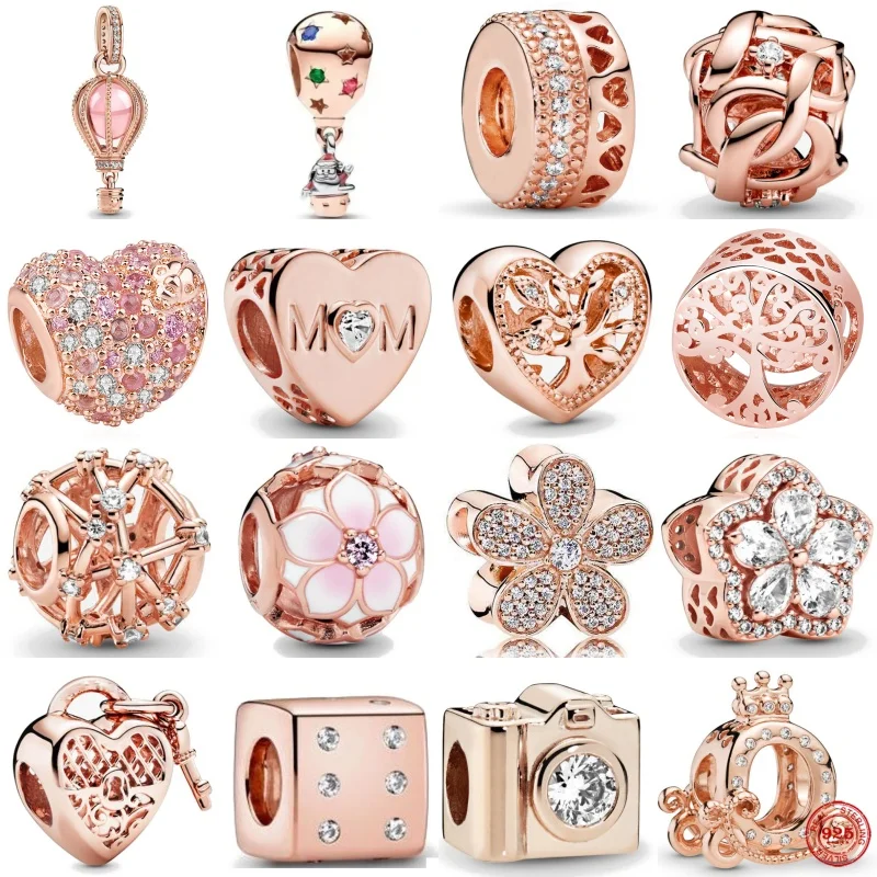 

Новинка 2025 года, горячая распродажа, серебро 925 пробы, розовое золото, цветочные подвески, бусины, подходят для оригинального браслета-панели, изготовление женских ювелирных изделий, модный кулон