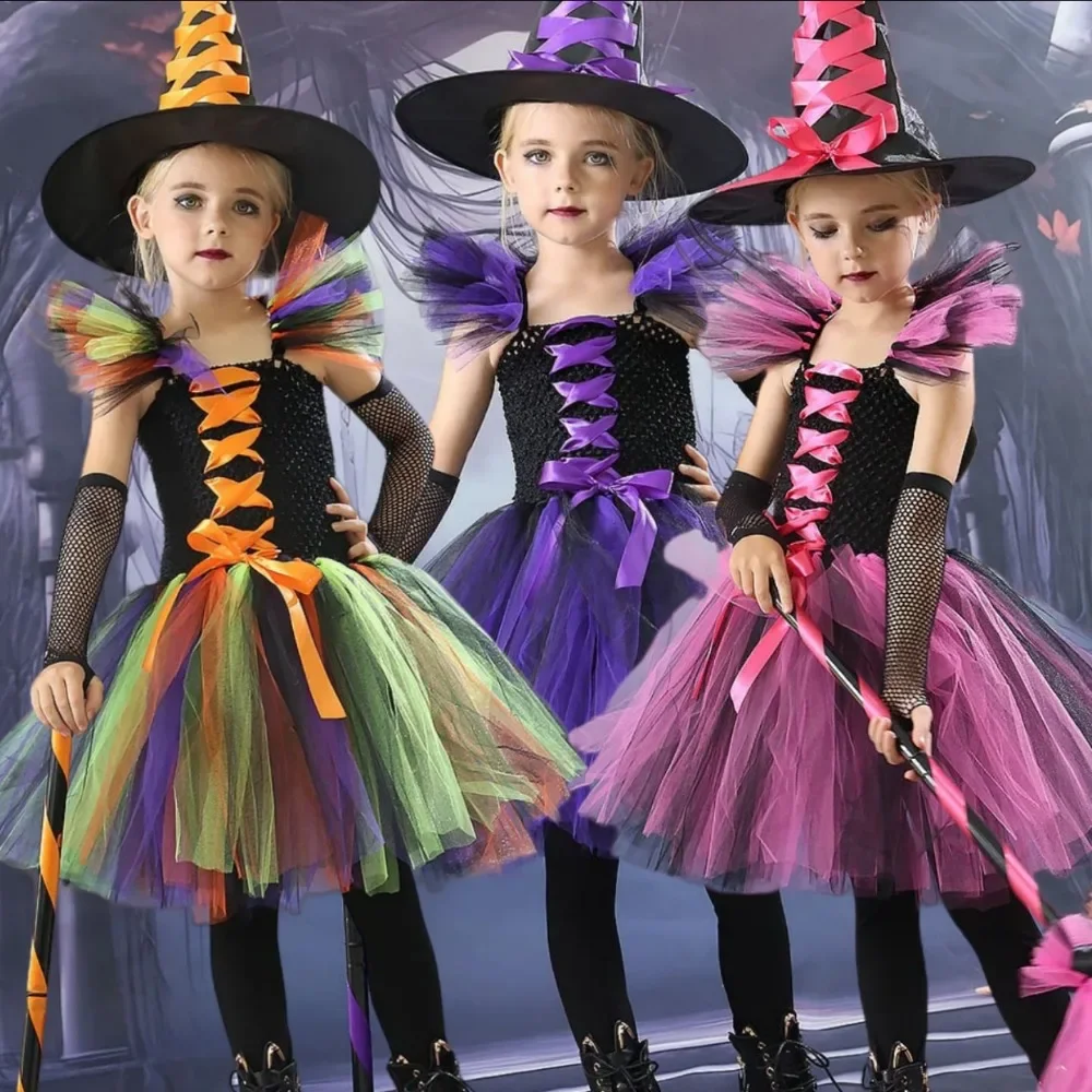 

Girls Clothes Witch Costume Disguise Halloween Cosplay Purim Carnival Party Christmas Kids Princess Dress Prom Gown Dress