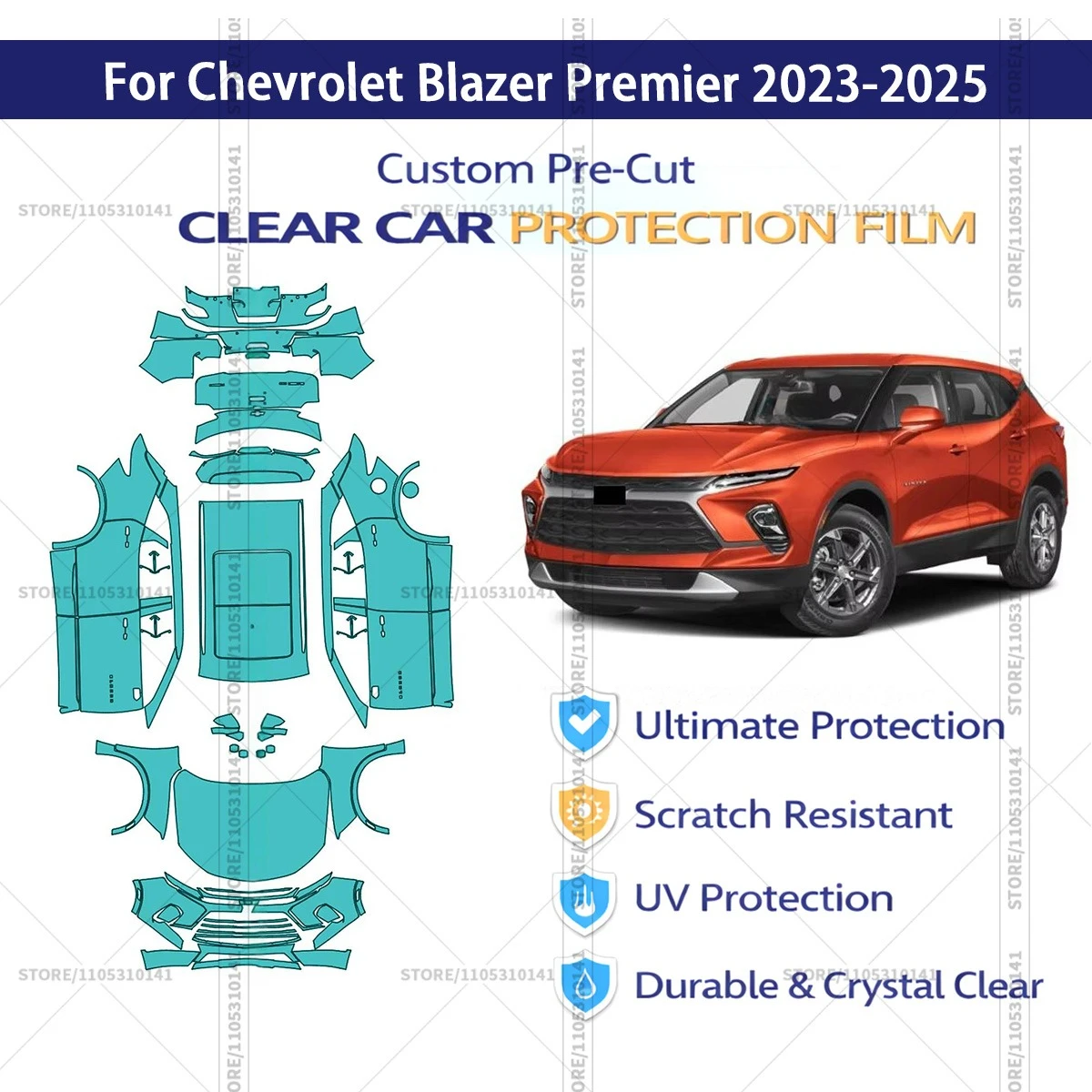 

Pre-Cut Paint Protection Film PPF Transparent Car Film Automotive PPF Full Vehicle For Chevrolet Blazer Premier 2023-2025