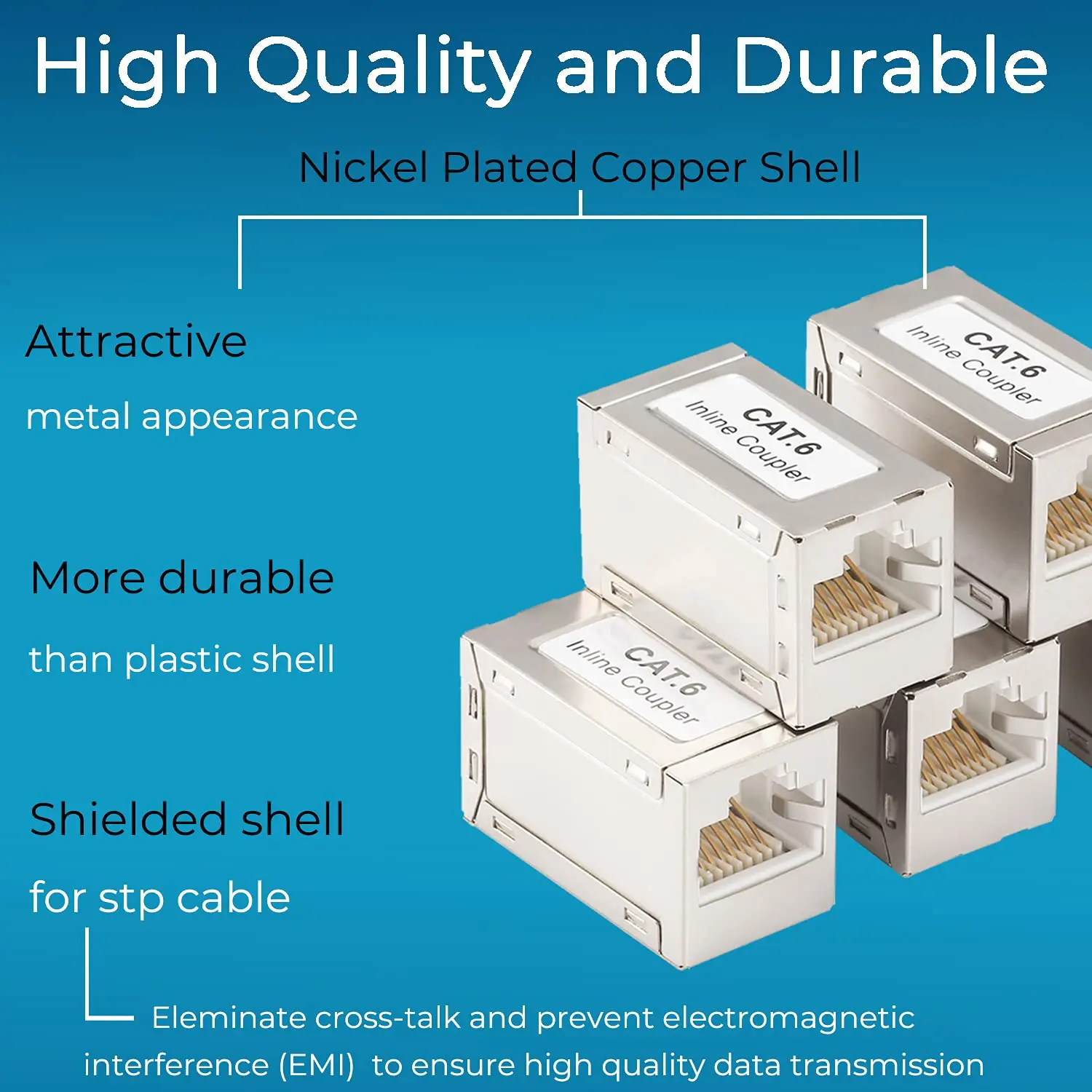 ZoeRax Abgeschirmter RJ45-Koppler, Inline-Ethernet-Koppler, Buchse-zu-Buchse Ethernet-Verlängerungsadapter für Cat7 Cat6/Cat5e Ethernet-Kabel – Detail 3