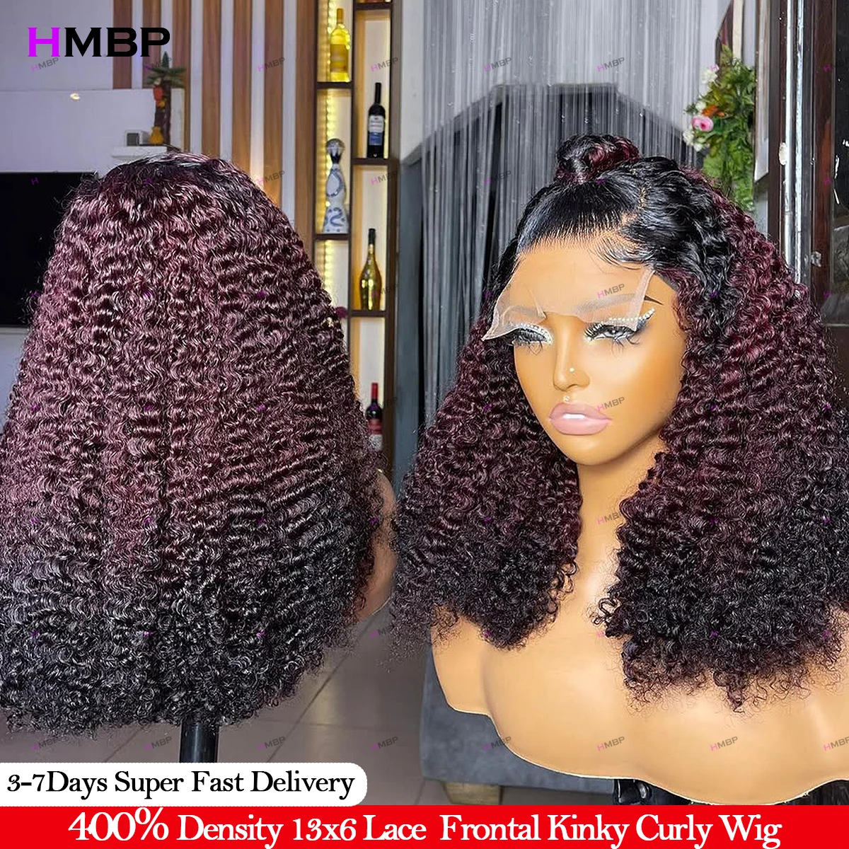 Ombre Burgundy 400 Density Glueless Wigs Human Hair Red Wine Kinky Curly 13x4 Lace Frontal Wig Human Hair Curly Lace Front Wigs