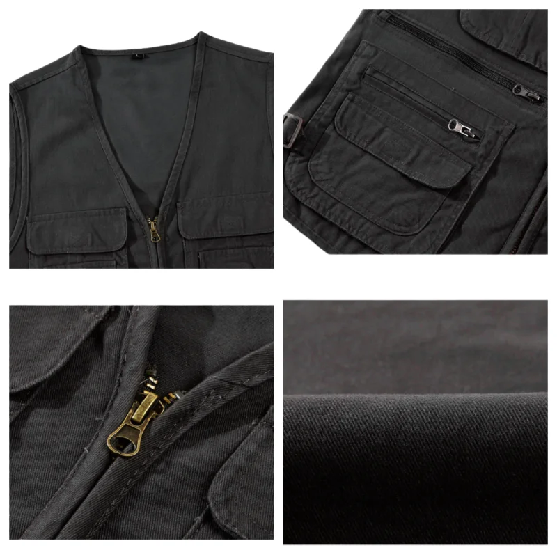 2025 جديد الصيد الذكور الصيف عادية كبيرة الحجم القطن سترة دون أكمام مع العديد من 16 جيوب الرجال متعددة جيب صورة صدرية